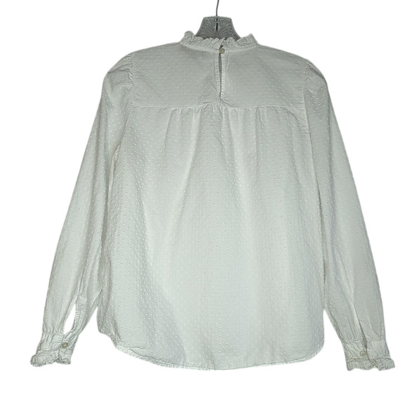 Loft White Clip Lace Trim Ruffle Blouse in Swiss Dot with Lace Inserts, small - Picture 3 of 10